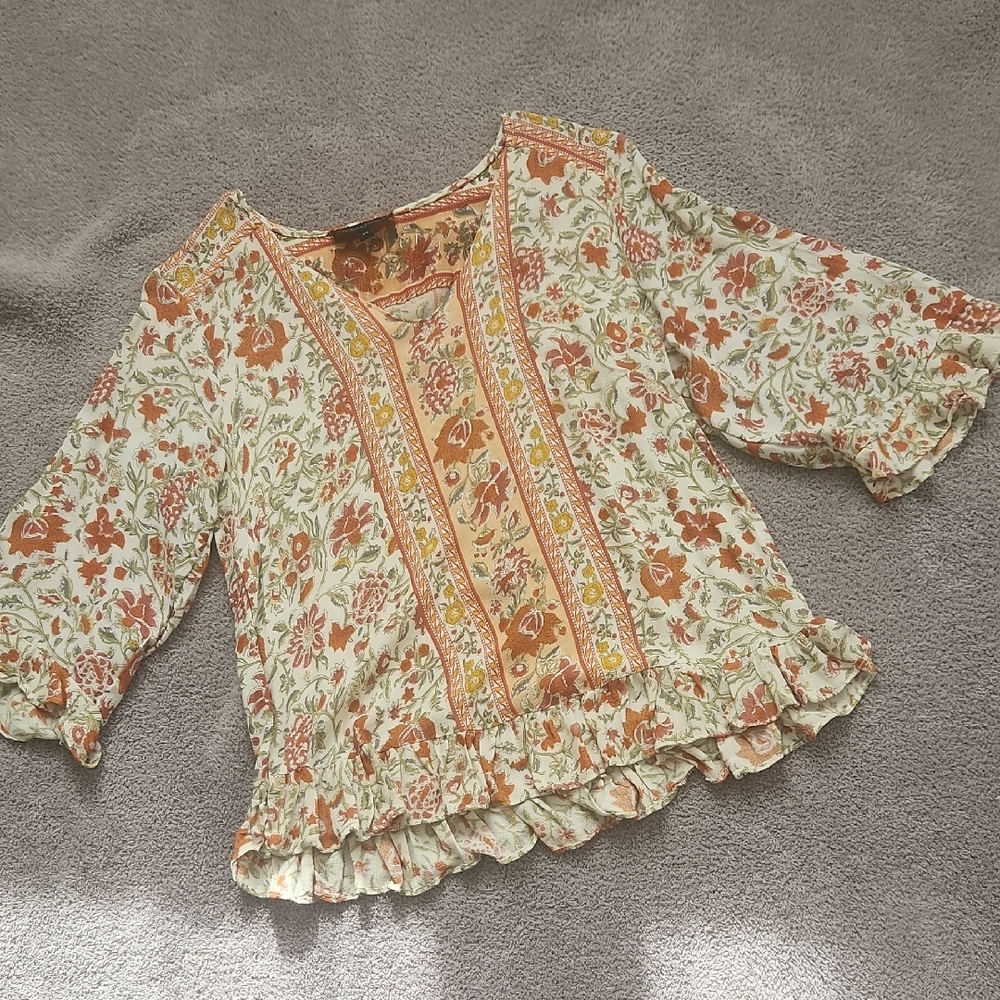 Cynthia Rowley Floral Blouse with Ruffle Trim